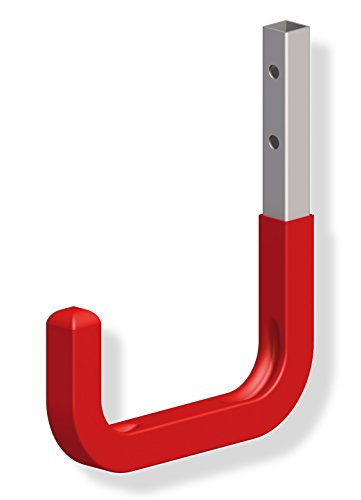 2 Stück GedoTec® Wandhaken mit Gummierung rot Gerätehalter Allzweckhaken aus Stahl | 150 x 210 mm | Stahl verzinkt | Tragkraft 50 kg | Universalhaken – Gerätehaken oder Garagenhaken uvm. | verstärkte Ausführung mit Quadratrohr | Markenqualität für Ihren Wohnbereich - 2