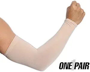 VECTORA UV Sun Protection Arm Sleeves for Men & Women - UPF 50 Sports Athletic Compression Cooling Arm Cover for Basketball, Running, Cycling, Golf, Baseball & Football (Skin)