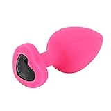 KEERADS 1 Pieces of Pink Silicone Anal Plug Heart-Shaped Colored Gem Base Toy(Black)