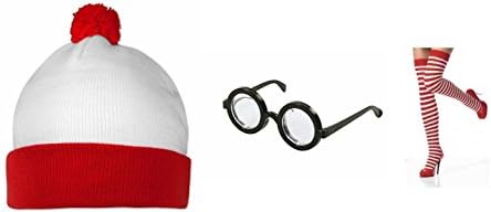 Womens Wheres Wally 3 Piece Set Instant Kit Hat Glasses And Socks Fancy Dress (RBFashionsClothing)
