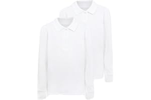 INTEGRITI SCHOOLWEAR Pack of 2- Girls Long Sleeve School Uniform Polo White 100% Cotton 3-16 Years