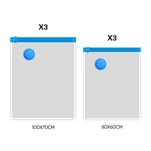 comprare on line Set di 6 pz sacchetti sottovuoto con pompa, impermeabile, perfetto per la conservazione di asciugamani, coperta e vestiti di viaggio prezzo