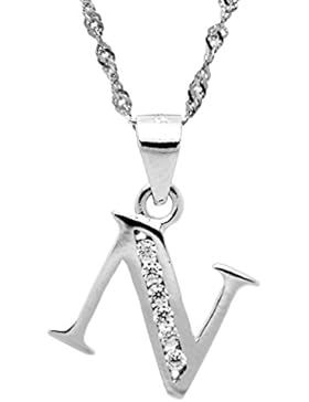 Chaomingzhen Schmuck 925 Sterling Silber Rhodiniert CZ Alphabet Anfangs Buchstabe N Anhänger Halskette für Damen...