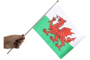 SPARKLES PARTYWARE Wales Hand Waving Flags - Pack of 10 Welsh Polyester Flag Hand Wavers - Football Sports Supporter Accessory for the World Cup and St David's Day