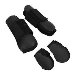 Horse Leg Brace Guard, Elastic Inner Horse Leg Protection Boots Full Protection PU + Cloth 4Pcs Black Impact Absorbing for Horseback Competition(Black Set, M)