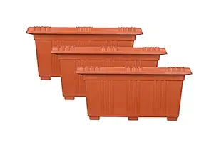 Halsey Rectangular Flower Pots for Indoor/Outdoor/ Living Room/Bedroom Balcony (Pack of 3) Modern Design Durable Plastic Plant Pot for Gardening (Small 13 INCH)