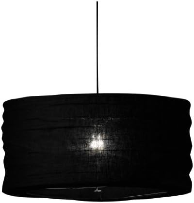 Pacific Lifestyle 4076-BLK 50 cm Jute Fabric Drum Non Electrified Pendant, Black