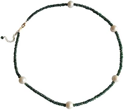 Gemshine - Necklace - Green Emeralds - White Cultured Pearls - 14k Gold plated
