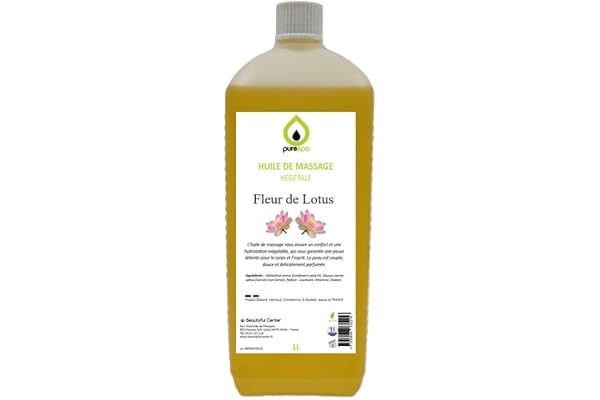Purespa Huile de Massage végétale parfumée - 100% Massage Naturelle relaxante et exotique (Lotus, 1 Litre)