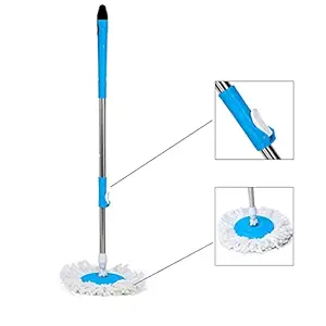 SMRT Spin Mop Extendable Handle with Microfibre Refill ? Stainless Steel ? White