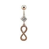 eeddoo UNENDLICHKEIT BAUCHNABELPIERCING mit Anhänger Rosegold - Infinity-Piercing aus Hochwertigem Edelstahl - 1,6X 10 mm - Damen Banane Kristall für Bellybutton Navel - Roséfarbene Bauchnabelbanane