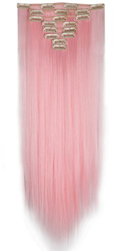 S-noilite® 17-26 Inches(43-66cm) 8pcs Long Full Head Clip In Hair Extensions Extension Sexy Lady Fashion Choice 35 Colors Cosplay Hairpiece (26 Inches-Straight, Light Pink)
