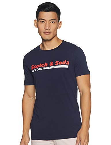 Scotch & Soda Sporty Crewneck Tee with Logo Artwork T-Shirt, Blu (Night 0002), Small Uomo