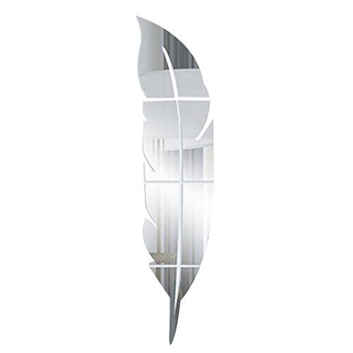 3D Silber Kunst Vinyl Wand Feder-Muster Aufkleber Sticker DIY Spiegel Stil Dekor