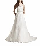 GEORGE BRIDE elgante Traeger Stickerei Spitze Kapelle-Schleppe Brautkleid, Groesse 42, Elfenbein