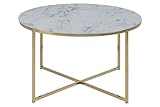 tisch goldene beine Marmorprint AC Design Furniture Couchtisch Antje, B: 80 x T:80 x H: 45 cm, Glas, Weiss Gestell Gold
