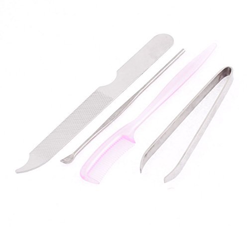 Earpick Nail File Eyebrow Tweezer Comb Beauty Tool Set 4 in 1