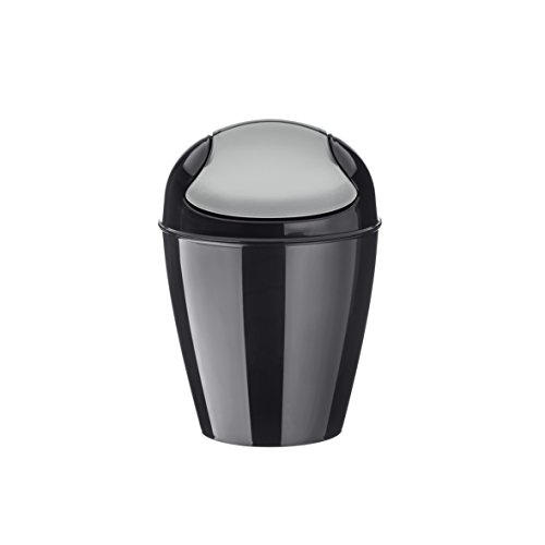 koziol Schwingdeckeleimer 2 L Del XS, Kunststoff, solid schwarz, 16,5 x 16,5 x 24 cm