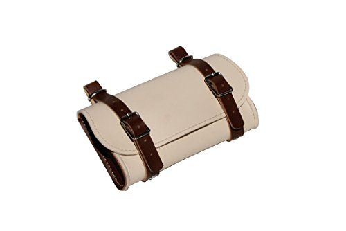 Borsello sottosella per bicicletta. Borsa sotto sella per bici. Similpelle. Colore Panna / Marrone. MADE IN ITALY (VIN_3 Eco_P/M)