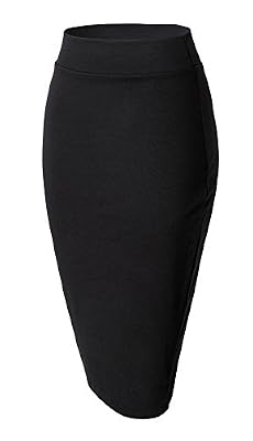 Urban GoCo Jupe Crayon au Genou à Taille Haute Midi Jupe Élasticité Bodycon DroiteJupe pour Femmes Noir S