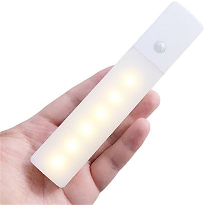 YouthGo Stick-on Anywhere Portable LED Wireless PIR Motion Sensor Nightlight White Cabinet Light 6LEDs Induction Wardrobe Step Lights, 3 Modes Auto On/Off LED Emergency Portable Night Light for Baby Kids Room Kitchen(Warm Light)