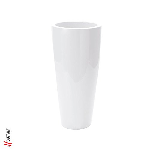 hydroflora 63001100 Maceta Alta Nicoli Talos Gloss, diámetro 33 cm, Altura 70 cm, Blanco Brillante