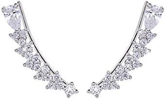 OKAJEWELRY Ear Climber Cubic Zirconia Crystal Sweep Cuff Earrings - Women Ladies Hook Earring 1 Pair (White)