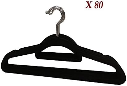 80 X NEW BLACK NON SLIP HANGER VELVET FLOCKED COAT CLOTH TROUSER HANGING HANGERS