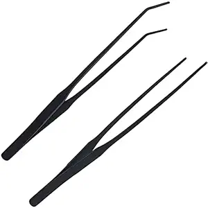 Qpets? 2 Pcs Aquarium Aquascaping Tools for Fish Tank Stainless Steel Pointed and Curved Tweezers Set 27cm/10.6 inches Tweezers for Aquarium Planted Aquarium Accessories