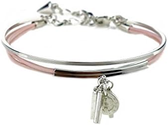 'Thestyl Eassistant "Venus Rose Ribbon Bracelet with Metal Multi Layer Silver Boho Bohemian Bracelet, Real Leather Bracelet, Leather, Sunset Edition A F16 – 59