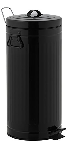 Batimex Kitchen Move 927250E Black Retro Estilo Industrial AS-Cubo de Basura con Pedal, Metal y ABS, plástico, 30 x 30 x 68,5 cm
