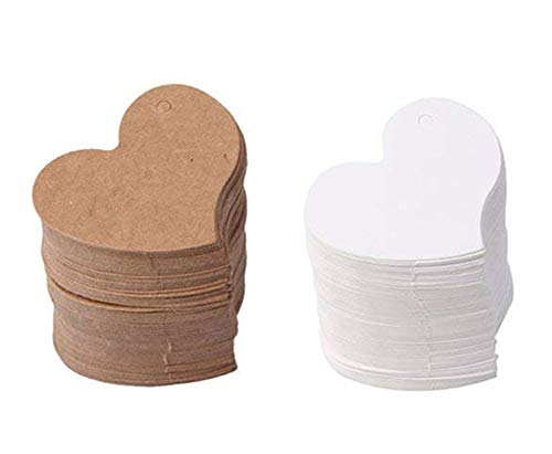 Cdet 100 Stück Tag Karte Weißes Herz Geformt Kraftpapier leer Tag/Lesezeichen/Geschenkkarte/Schokolade Verpackungskarte/Drift Flaschenkarte Papieranhänger
