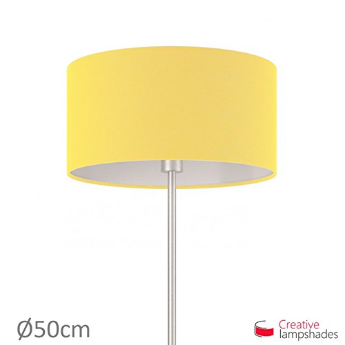 Lampenschirm Zylinder Schwefelgelb Leinwand – Durchmesser 35cm – H. 22cm, E27 Für Stand Pendelleuchten, Nein - 9