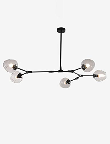 Gweat Araña Negra, 5 Lámparas De Metal para Sala De Estar, Lámpara De Cristal Transparente para Dormitorio (5Wx5, 25w)