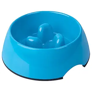 Super Design Superdesign Three Columns Style Melamine Non-Skid Slow Feed Bowl, for Dog and Cat, Small, Blue