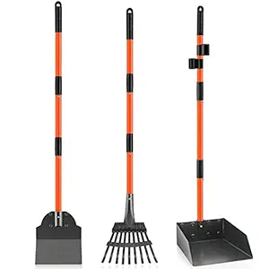 ROIUBPO Pooper Scooper, Detachable Long Handle Dog Poop Scooper with Heavy Duty Metal Rake, Tray & Spade, Durable Pooper Scooper for Large Medium Small Dogs, Great for Lawn, Grass, Dirt, Gravel