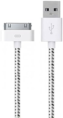 PACK 4 lot 4 pcs 3 Feet 30 Pin Nylon Braided Premium USB Charging Data Sync Cable for Apple iPod, iPhone, and iPad (3FT White Nylon Cable)