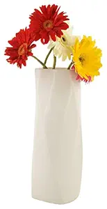 WOODENCLAVE Decorative Ceramic Standard Flower Vase Pot for Living Room Office Home Corner Vases for Indoor Plants Latest Flower Designer Planting Vase for Home Decoration (10.5 x 10.5 x 31 cm, White)