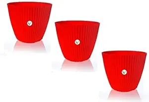 DIPAK PLASTIC Fence Garden Pot (Red, 11 Inch, Set of 3)