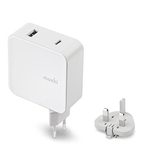 Moshi ProGeo USB-C 42W Wall Charger (EU), Dual Charging Ports USB-C/USB-A, PD/QC3.0, Compatible with iPad Pro/iPhone 12/AirPods Pro, USB-C and USB (Travel Adapter Pack Sold Separately)