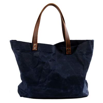 Preisvergleich Produktbild Wasserdichte Öl Wachs Leinwand Handtaschen einfache Handtasche Querschnitt Retro Umhängetasche Männer große Kapazität gefaltete Einkaufstasche (Navy blue, 42 × 17 × 37.5 cm)