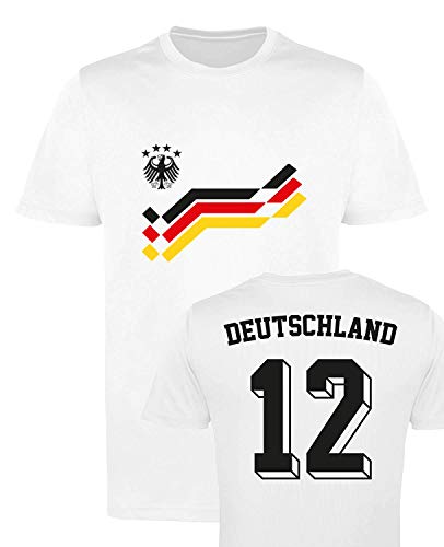 Comedy Shirts EM WM – Retro-Trikot – Deutschland 12 – Jungen Trikot – Weiss/Schwarz-Rot-Gelb Gr. 122-128
