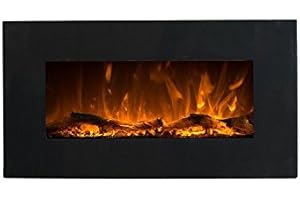 Camino elettrico Glow Fire Neptun, Camino da parete elettrico (termoventilatore 1500 Watt, illuminazione a LED colorata; vetro protettivo, dimmerabile, telecomando) Nero, Nero, 230.00 voltsV