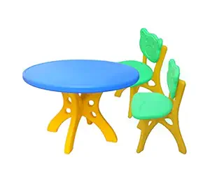 eHomeKart Round Table for Kids and 2 Foldable Bear Chairs - Plastic Table with 30 inch Diameter - Study Table and Chair for Kids at Home or School - Perfect for Indoor and Outdoor - Play Schools and Homes