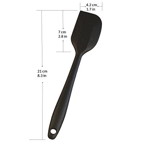 Silikon Mixer Teigschaber Backpinsel Set – Silikonschaber Küchengeräte Kleine Schmal Teigspachtel – Backzubehör Küchenhelfer Set Topfset Kochbesteck – mit stabilem Edelstahlkern zum Kuchen Backen und Mixen, Einteilig, 21cm in Schwarz - 2
