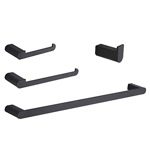 GERUIKE Juego de Barra de Toalla 4 Piezas Toalleros 60 cm de Aluminio Accesorio de baño Anillo de Toalla Montaje en Pared Soporte para Papel higiénico Porta Toallas Gancho para Bata Negro