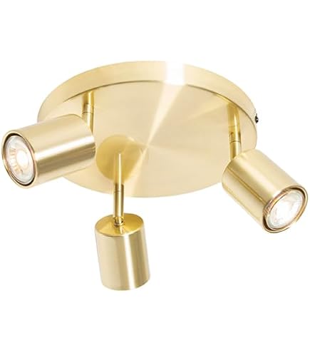 Spot Plafond QAZQA Michael - 2 Lumières GU10, Design Laiton Doré, Dimmable, L 17,2 Cm