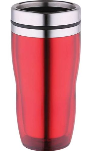 Edelstahl Thermobecher Isolierbecher Coffee to go Thermoflasche Heißgetränk Kaltgetränk (Fassungsvermögen ca. 450 ml + Farbe: rot)