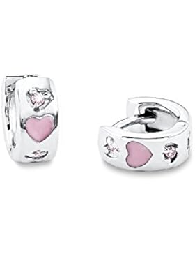 Prinzessin Lillifee Kinder-Creolen Mädchen 12mm Herz 925 Silber rhodiniert Emaille Zirkonia rosa