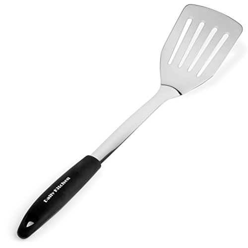 Premium Pfannenwender aus Edelstahl und Silikon - Grill Küchen Wender Spachtel in schwartz